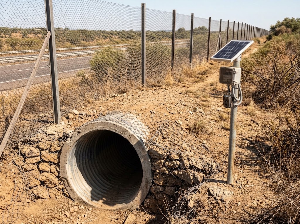 Highway wildline/animal underpassed. Monitored tunnel.